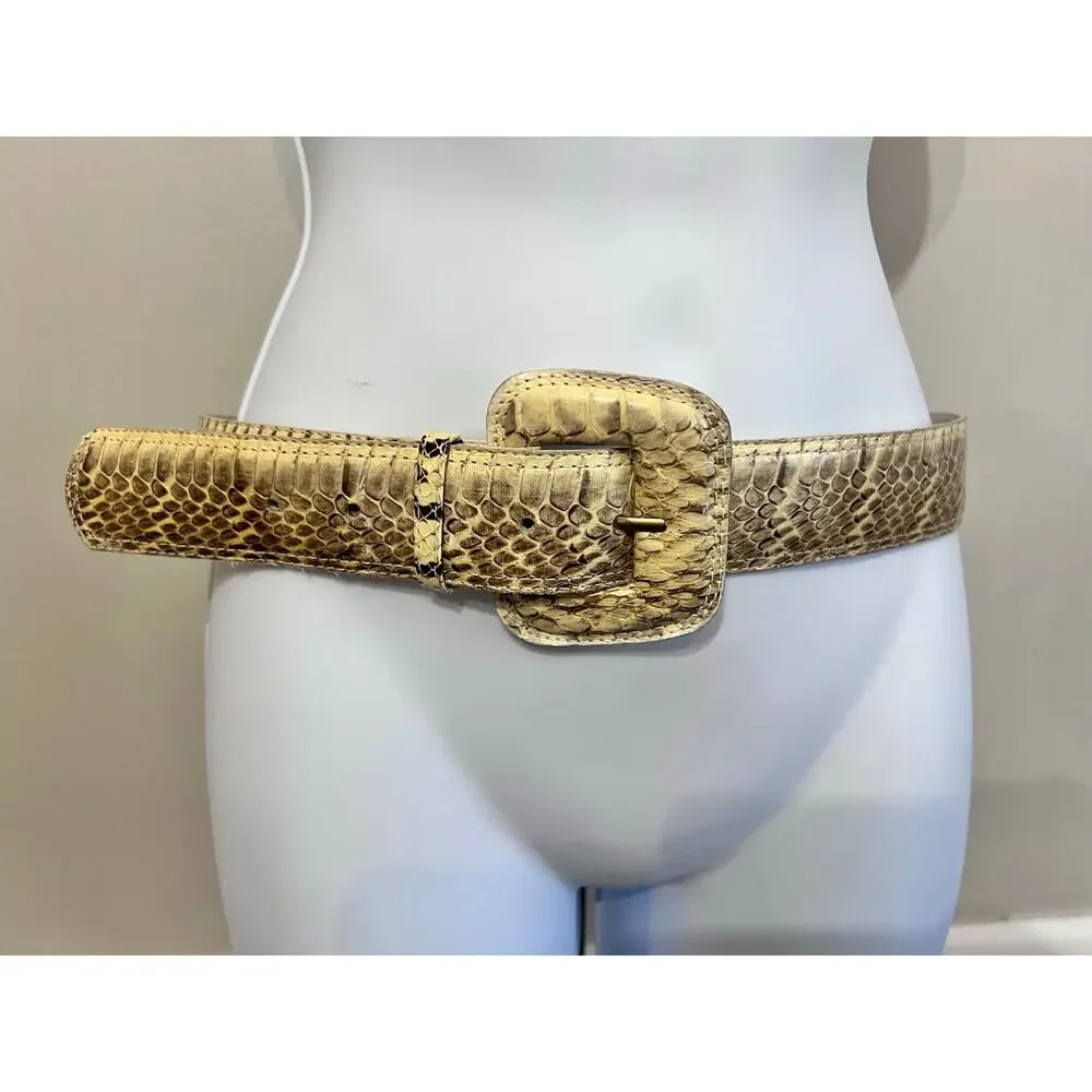 Vintage Genuine Snakeskin Western Belt Boho Cowgirl Cream Python - Picture 2 of 5